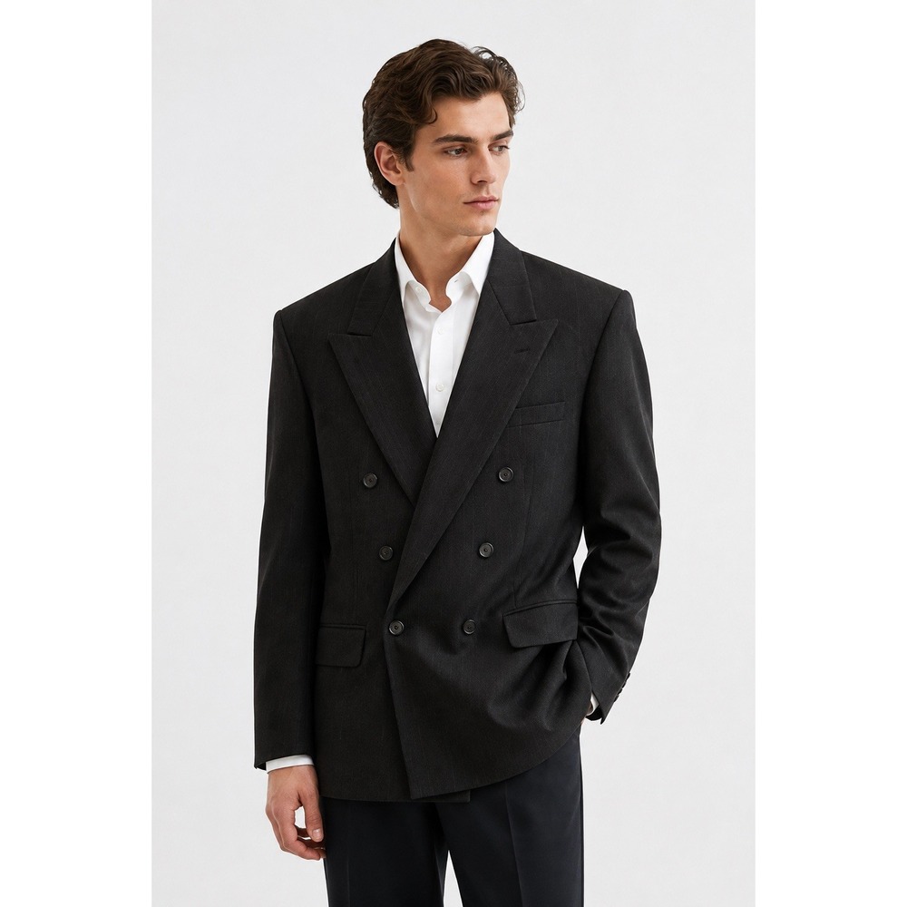 Vintage Burberrys Mens Blazer 44 Black Pinstripe Double Breasted Wool USA